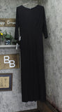 Alex Evenings Embellished 3/4 Sleeve Square Neck Side Slit Gown Dress Black 14