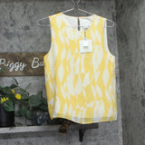 Calvin Klein Printed Chiffon Sleeveless Blouse Lemon Amber Yellow Multi XS