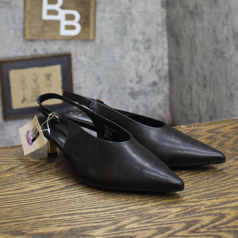 A New Day Womens Samantha Heels Slingback Faux Leather Black / Gold 6.5M