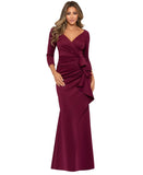Xscape Petite Scuba V-Neck Ruched Ruffled Gown Dress 4452XP Wine Red 8P