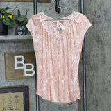 LC Lauren Conrad Womens Knit Tie Neck Crushed Velvet Shirt Blouse Top Pink M