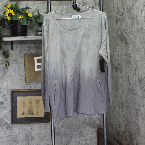Logo By Lori Goldstein Scoop Neck Dye Effect Waffle Shirt Top Dark Shadow Gray L