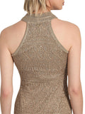GUESS Sleeveless Keyhole Sequin Crochet Bodycon Dress Wet Sand Brown XL