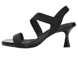 Anne Klein Square Toe Dress Sandals with Kitten Heel JUST03F9 Black Stretch 8M