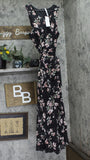 Ny Collection Womens Belted Chiffon Maxi Dress MCCD3995 Black and Pink XL