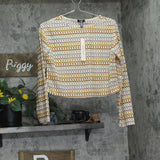 Aqua Womens Stripe Long Sleeve Crochet Knit Top YCG9855 Brown Multi S