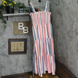 Ny Collection Tiered Dress with Smocked Bodice Peach Pink Stripe Multi PXL