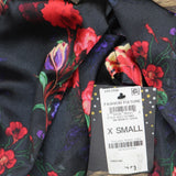 INC International Concepts Button Up Pajama Shirt Top Midnight Garden Black XS