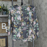 LC Lauren Conrad Womens Tie Front Woven Blouse Shirt Top Gray Floral M