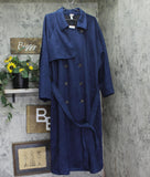 A New Day Faux Suede Waist Tie Button Down Raglan Cut Trench Coat Navy Blue 2X