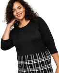 BCX Womens Trendy Plus Size Plaid Fit & Flare Sweater Dress 1235U21 Black 2XL