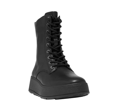 FitFlop Womens F-Mode Leather Lace-Up Flatform Ankle Combat Boots All Black 7.5M