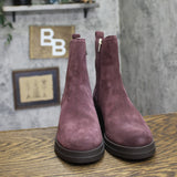 Lucky Brand Suede Side Zip Wedge Chelsea Ankle Boots Winter Cherry Purple 10M