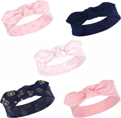 Yoga Sprout Baby Girls 5 Pack Cotton Headbands Navy Moroccan Blue 0-24 Month