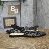 A New Day Womens London Lace Sling Back Bow Flats 94303528 Black 9.5M
