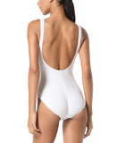 Michael Michael Kors Womens Zip-Front One-Piece Swimsuit Textured White 10