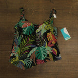 Coco Reef Mesh Tropical Asymmetric Tankini Swim Top Black / Multi 34DD