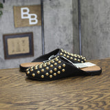 A New Day Channing Studded Slip-On Mule Flats 91636456 Jet Black / Gold 8M