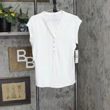 Calvin Klein Women's T-Shirt Silver Button Detailing Tee M1TH0807 Soft White L