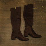 Michael Michael Kors Block Heel Riding Boot with Side Zip Mocha Brown 11M
