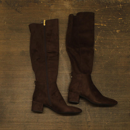 Michael Michael Kors Block Heel Riding Boot with Side Zip Mocha Brown 11M