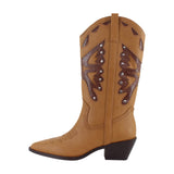 Madden Girl Shaft Faux Leather Stud Pointed Toe Western Boots Natural Brown 8M