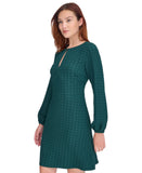 Tommy Hilfiger Houndstooth Knit Keyhole Neck Fit Flare Dress Cypress Green 14