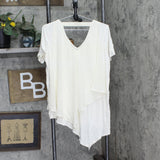 Lisa Rinna Collection V-Neck Top with Chiffon Back Detail Ivory Off White S