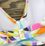 Bleu by Rod Beattie Convertible Cross-Back Bikini Swim Top White / Multi 34DD