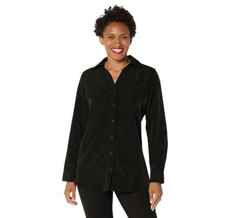 Denim & Co. Original Button-Down Shirt A702869 Black 2X