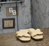 A New Day Womens Nina Raffia Wide Width H-Band Slide Sandals Beige Brown 7.5W