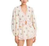 Aqua x Agua Bendita Button Front Floral Embroidered Top IBA29167 Ivory Multi M