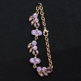 Fashion Crystal Tulip Garden Flower Bracelet Gold / Pink Purple 7.5"