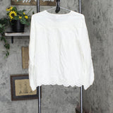 Womens Unlined Crochet Trim Long Sleeve Blouse Shirt Top White See Measurements
