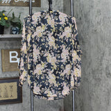 LC Lauren Conrad Womens Floral Lined Pullover Blouse Shirt Top Gray Blue Multi S