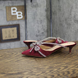 A New Day Rhinestone Bow Velvet Heels 94656737 Burgundy Red 7M