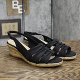 Bella Vita Women's Cheerful Wedge Sandal CHRFL Black Linen Print 8.5M