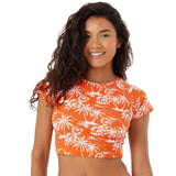 Roxy Crop Top Short Sleeve Rashguard 434002111 Red White Multi XS
