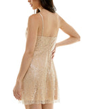 Emerald Sundae Glitter Sequin Sleeveless Fit & Flare Dress Champagne Brown L