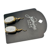 Jasmine Lane Oval Textured Stone Dangle Drop Earrings Gold / Silver Gray 1.75"