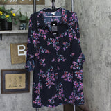 Avenue Womens Button Front Roll Tab Plus Size Print Shirt Black Floral 22W / 24W