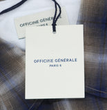 Officine Generale Sleeve Button Front Shirt Iced Coffee Cream / Navy Blue XL