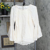 Womens Eyelet Lined Split Back Bell Sleeve Shirt Top Pale Pink See Measurements