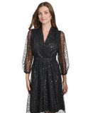 Halston Womens Sequined Black Fit & Flare Dress HD4I3A64 Black 12