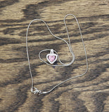 Halo Heart Pendant Necklace on Snake Chain Silver Gray / Pink 17.5"