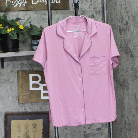 State Of Day Womens Short Sleeve Notched Pajama Shirt Top Berry Purple M