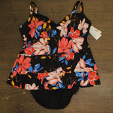 Swim Solutions Size Tiered Floral Print One Piece Swimsuit Floral Park Black 20W