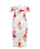 City Chic Size Wrap Cold Shoulder Maxi Dress Bashful Bloom Ivory White Multi 14W
