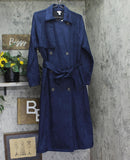 A New Day Suede Notched Collar Double-Breasted Belted Trench Coat Navy Blue S