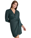 DKNY Womens Faux-Wrap Puff-Sleeve V-Neck Dress DD4HTC02 Pine Green 10
